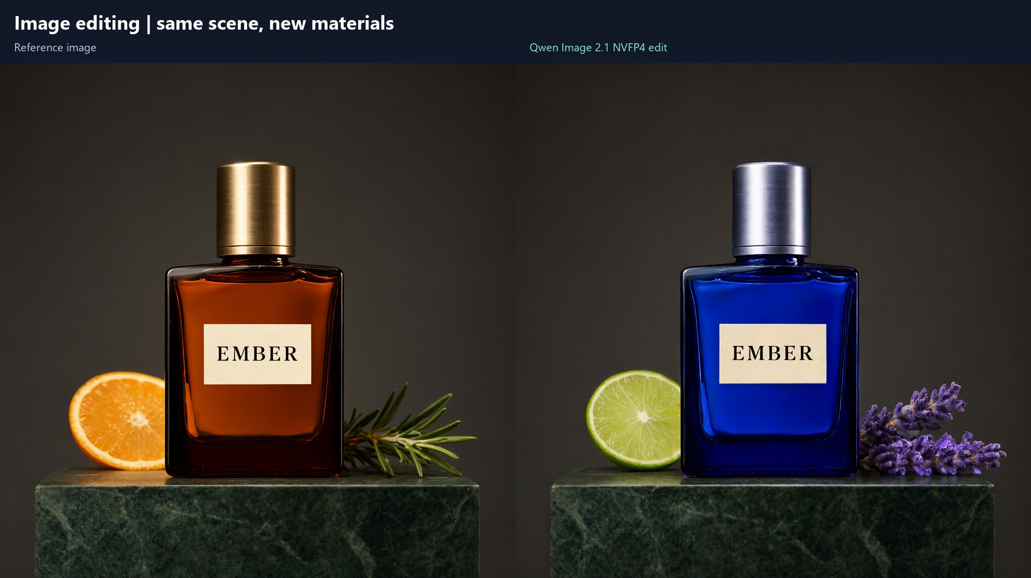 Reference photo and the NVFP4 product edit