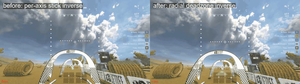 The same stretch before and after the stick-path fix