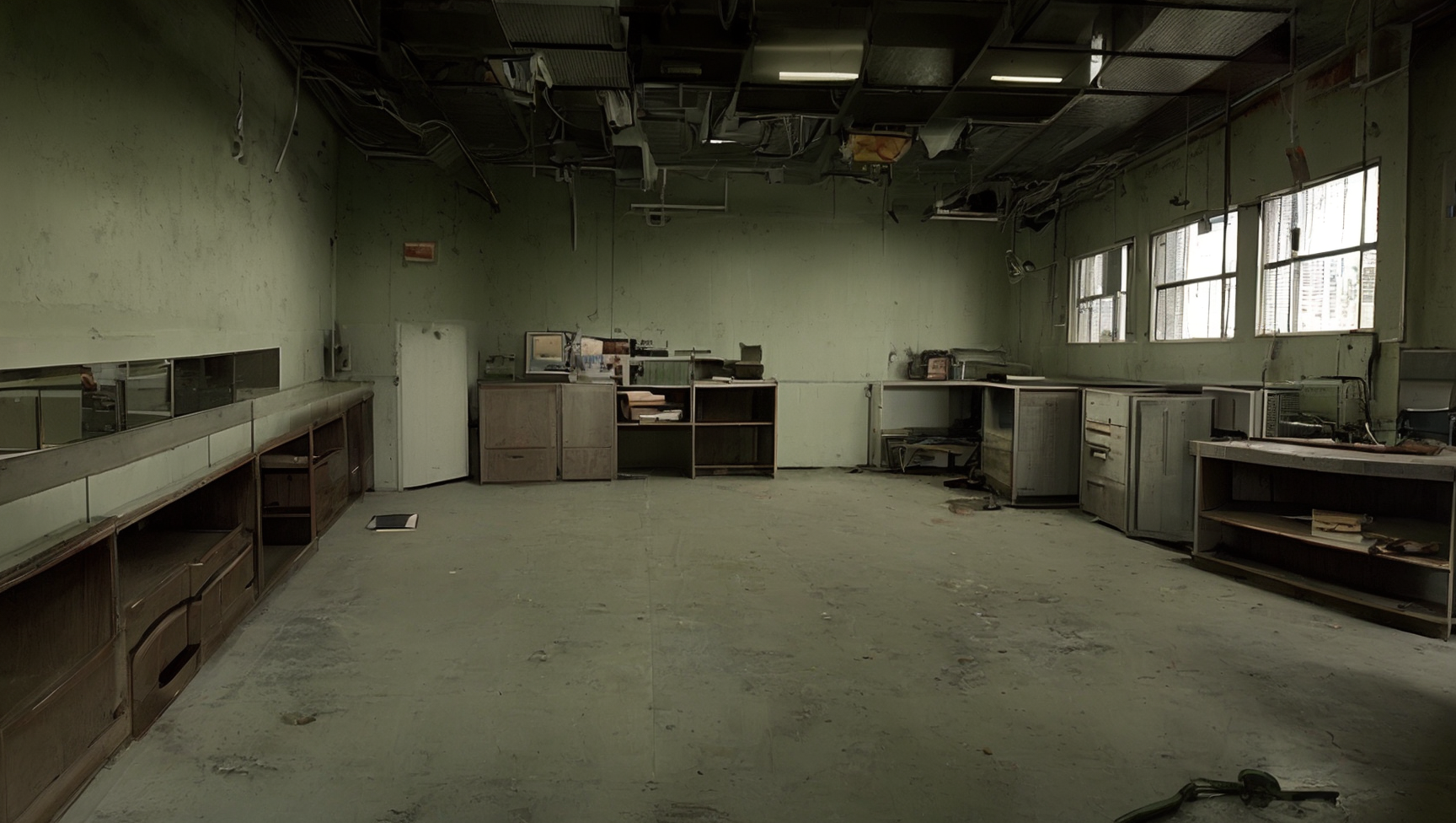 AI generated using loam_dfn5b. Prompt: abandoned corporate office with spooky vibe, backrooms, forgotten, vhs recording. Negative prompt: <emptystring>