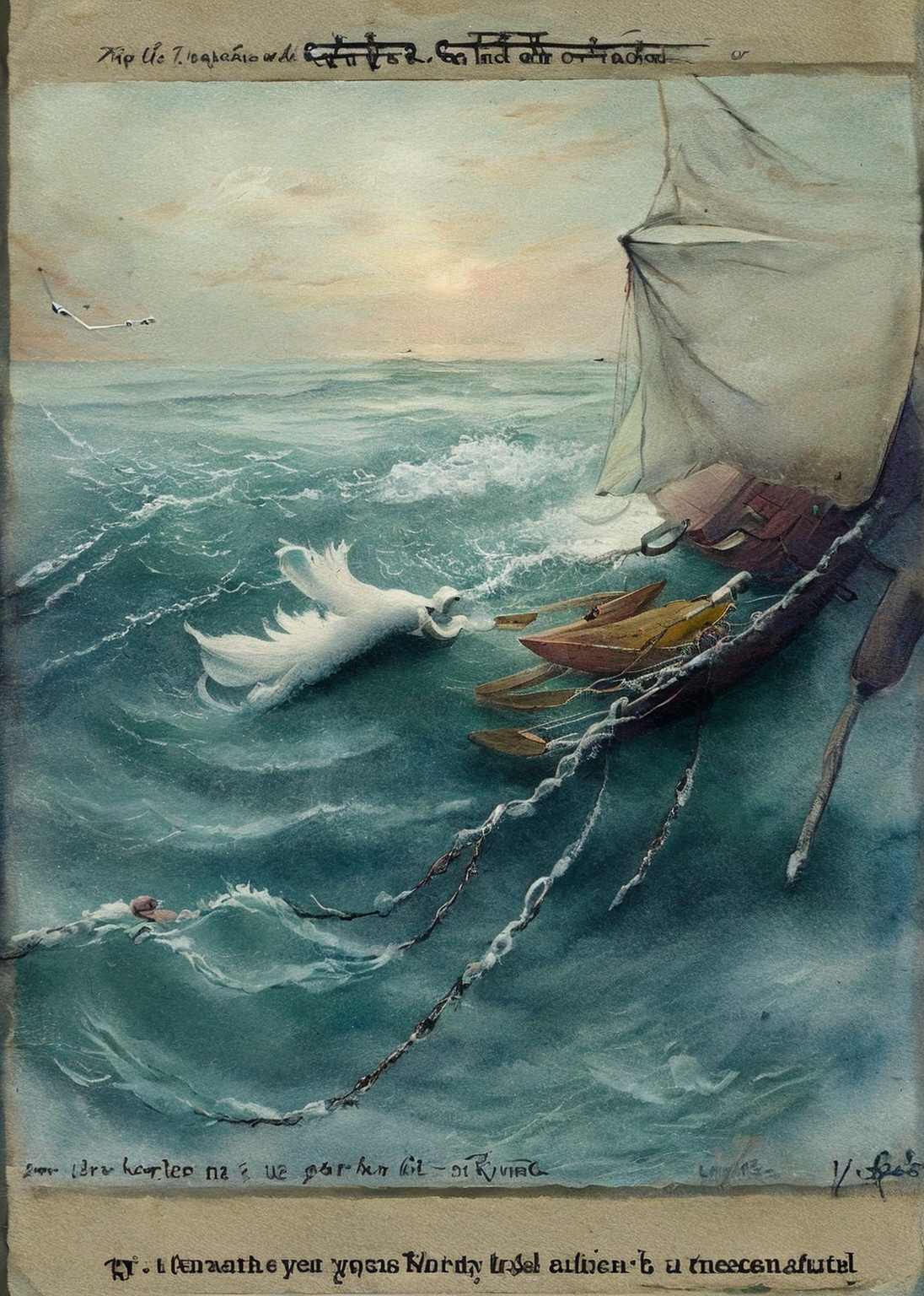 AI generated using loam_dfn5b. Prompt: the sea is strange; the sea is wild. it draws breath with care and swallows no hope. miserable, depressing, lost sailor's nightmare Negative Prompt: humanity, calm, summer