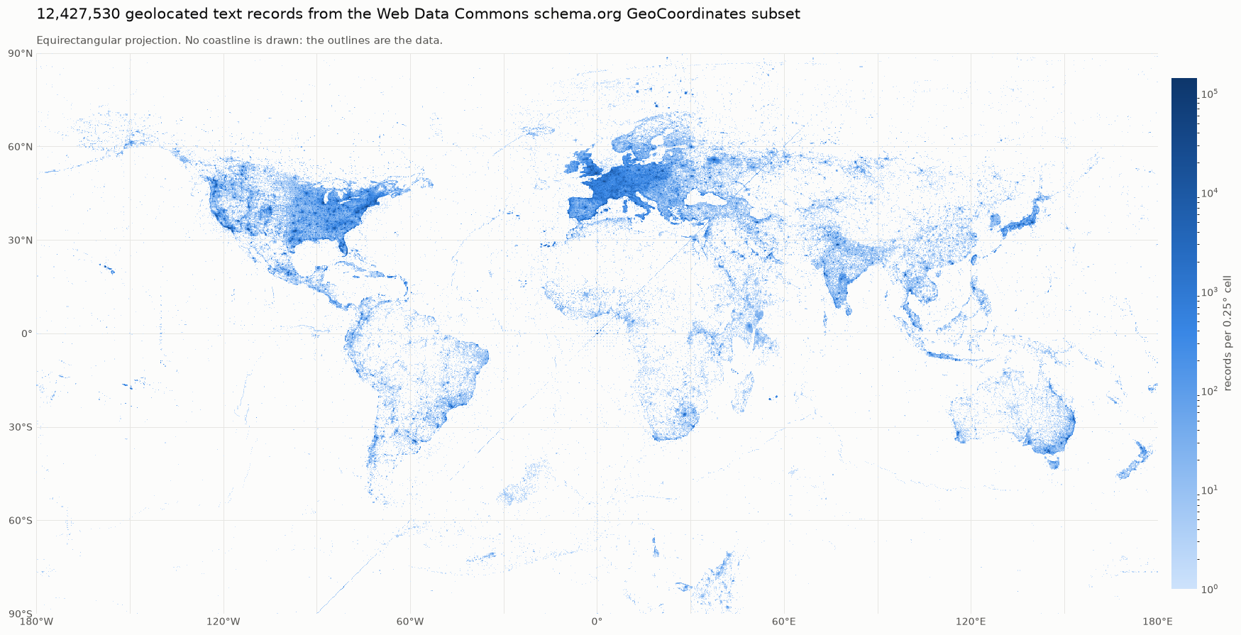 Density of the records over the world