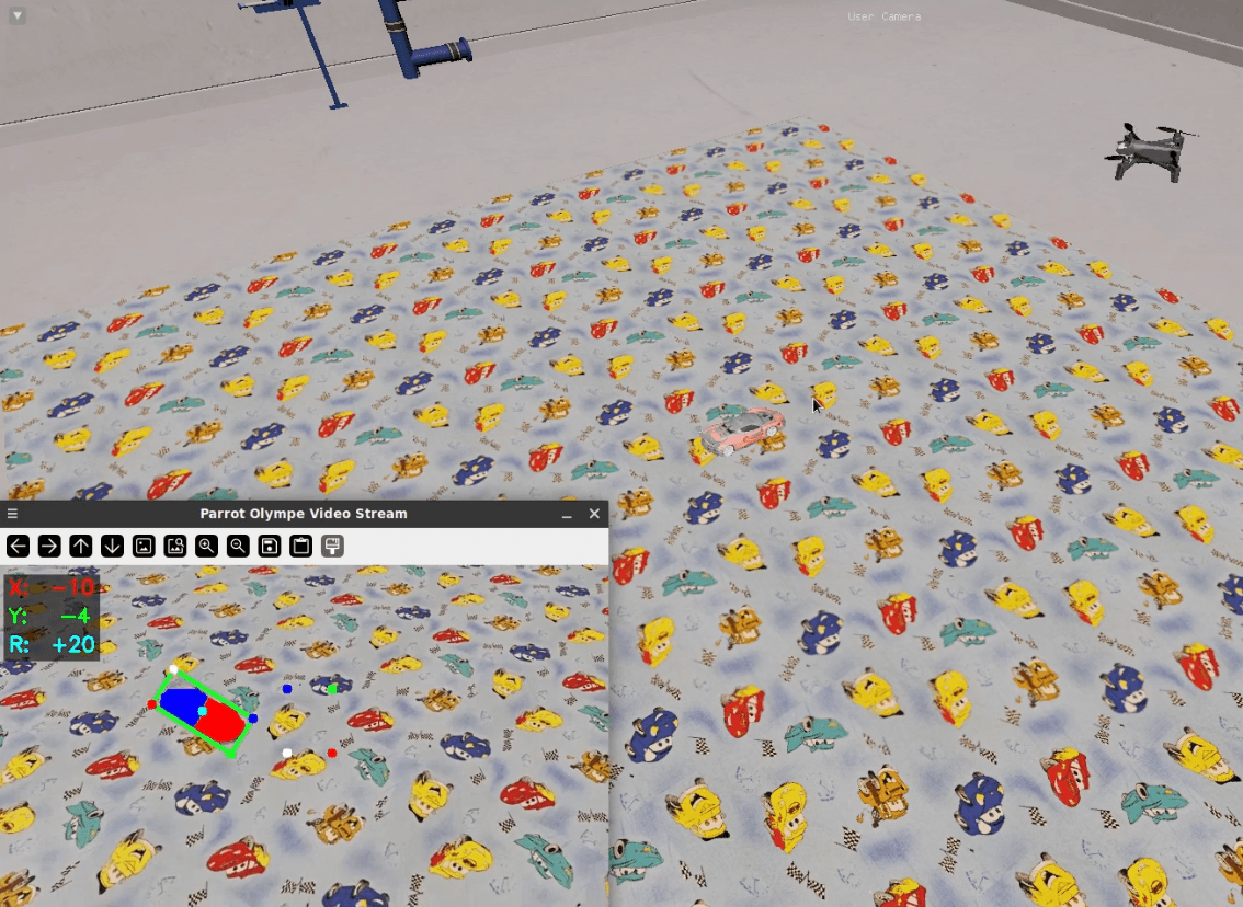 NSER-IBVS in Simulated Environment with drone view and actor view.