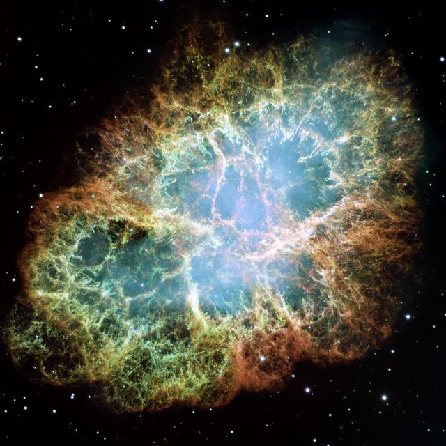 The Crab Nebula, remnant of a supernova explosion