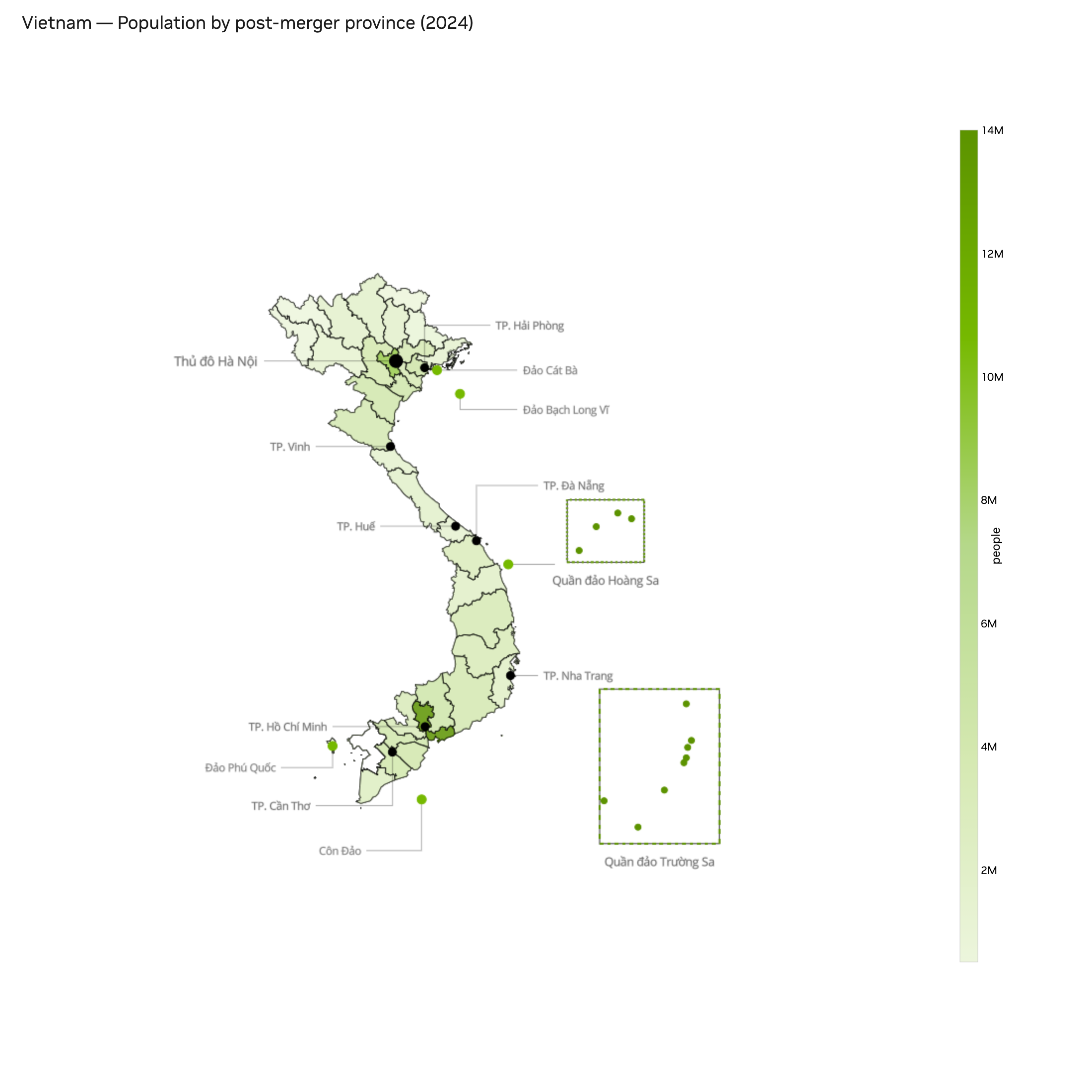 Vietnam population choropleth, 2024