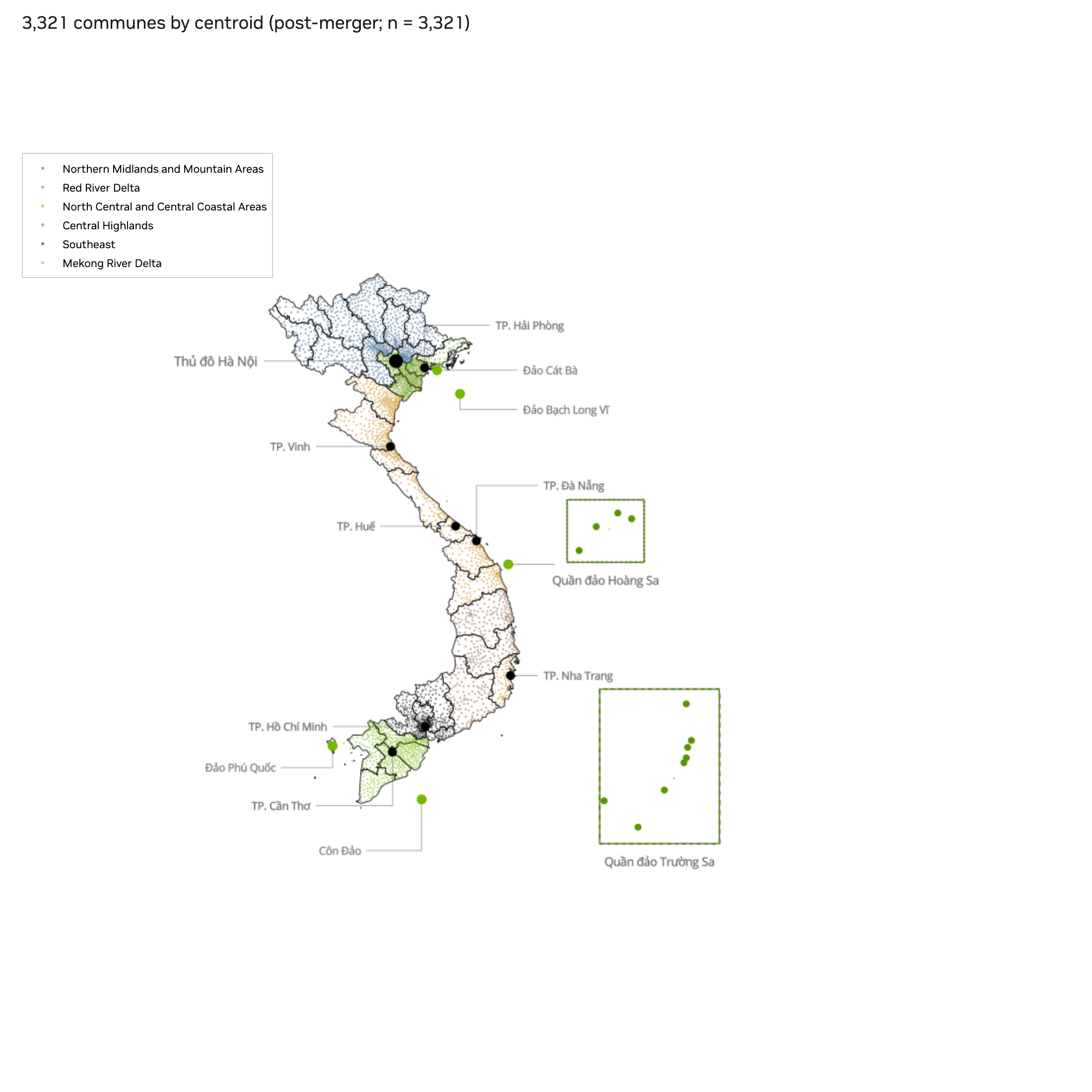3,321 communes by centroid, post-merger