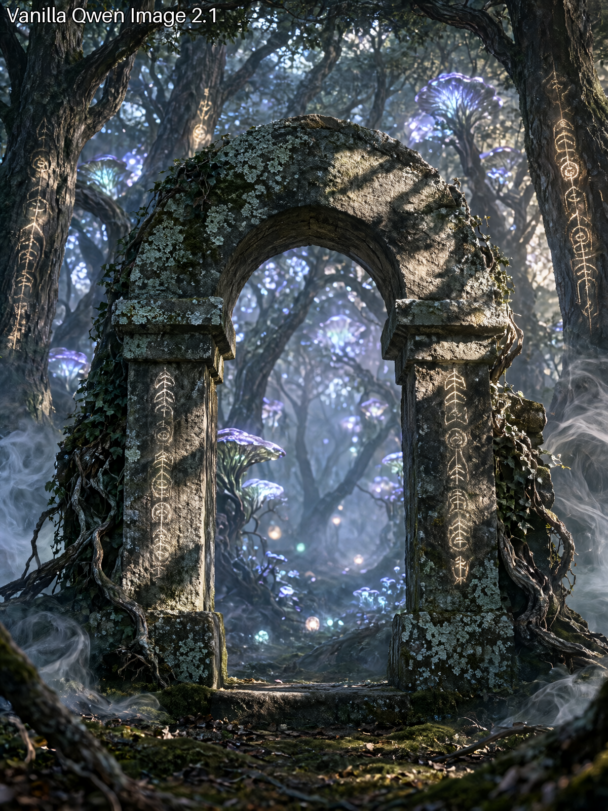 Stone gateway in a glowing forest without the LoRA