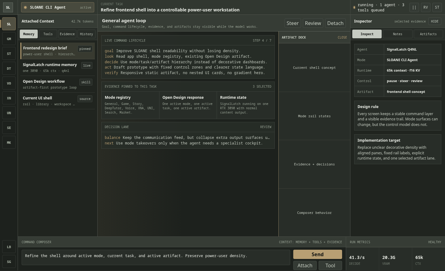Sanitized first-shot SignalLatch workstation UI example.