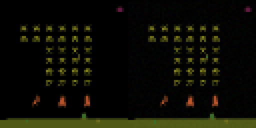 Real frames (left) and the model's rollout from the same start and actions (right)