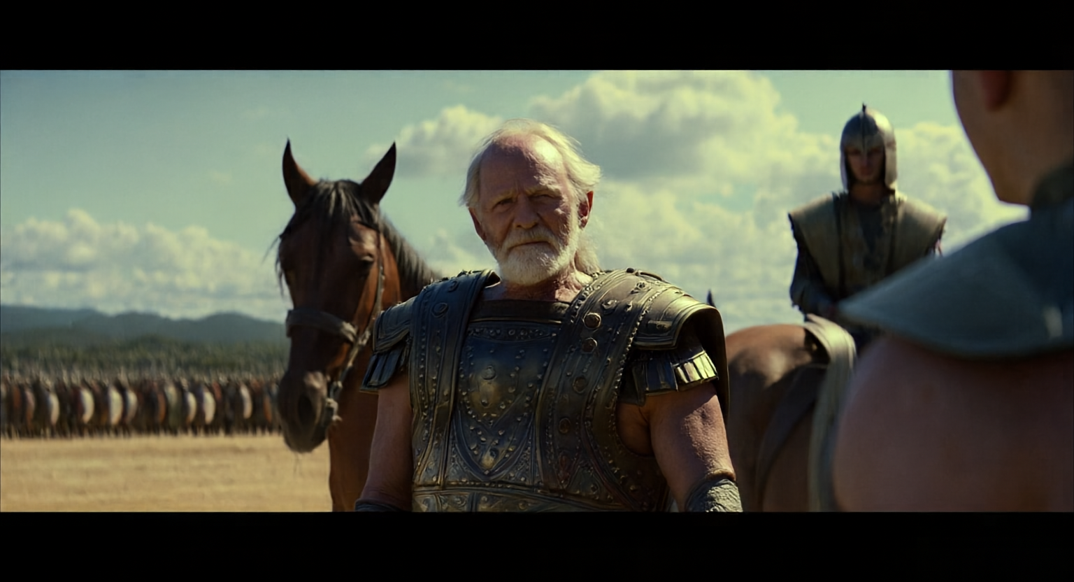 Armoured man beside an army