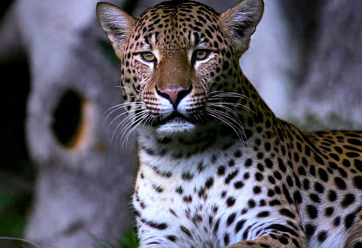Leopard in a tree at night