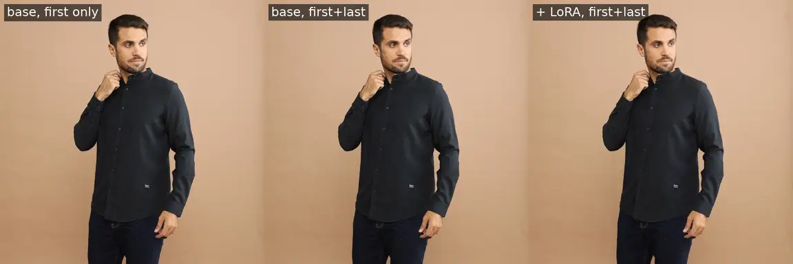man: base first-only vs base first+last vs LoRA first+last