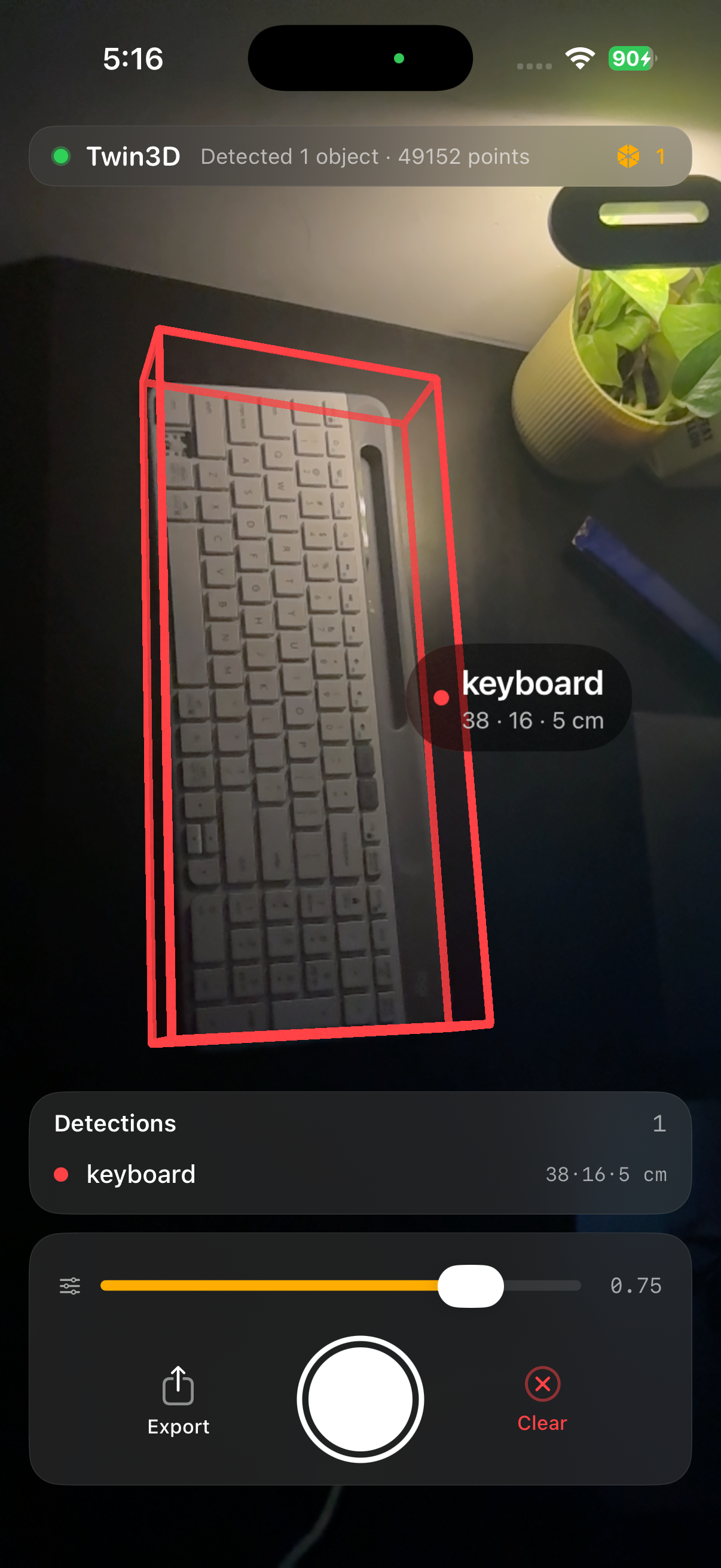 Twin3D detecting a keyboard with an oriented 3D bounding box